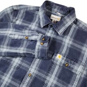 Carhartt Plaid Flannel‎ Shirt Medium Blue Gray Original Fit Cotton Pockets Logo
